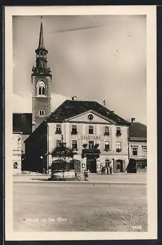 AK Bruck an der Mur, Stadtamt mit Blick zur Kirche