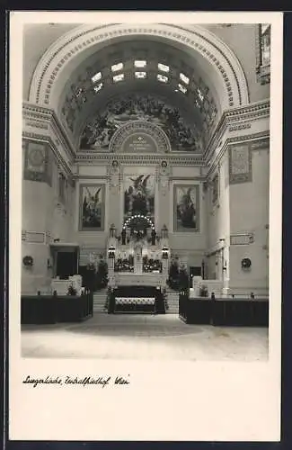 AK Wien, Blick in die Luegerkirche, Zentralfriedhof