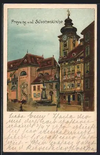 Lithographie Wien, Freyung u. Schottenkirche