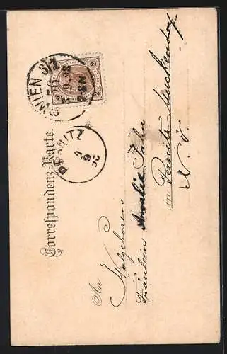 Lithographie Wien, Tegetthoff-Denkmal und Aspern-Brücke