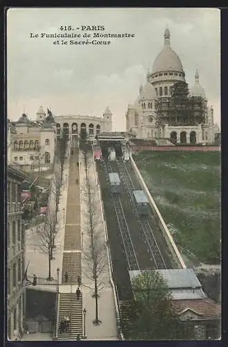 AK Paris, Le Funicolaire de Montmartre et le Sacré-Coeur