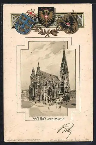 Lithographie Wien, Stephansdom, Wappen