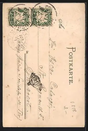 Passepartout-Lithographie München, Frauenthürme mit Wappen und Münchner Kindl