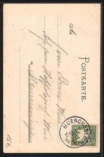 Passepartout-Lithographie München, Frauenthürme mit Wappen und Münchner Kindl