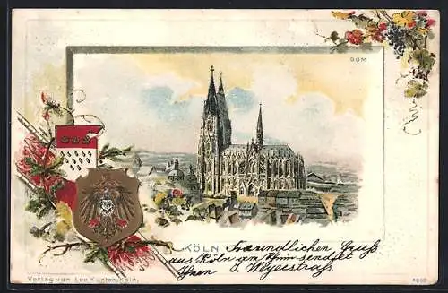 Passepartout-Lithographie Köln, Der Kölner Dom, Stadt-Wappen