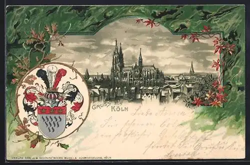 Passepartout-Lithographie Köln, Kölner Dom im Stadtbild, Stadt-Wappen