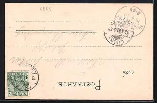 Passepartout-Lithographie Köln, Kölner Dom im Stadtbild, Stadt-Wappen