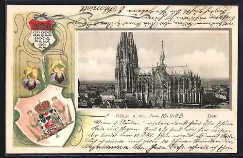 Passepartout-Lithographie Köln a. Rh., Dom, Wappen