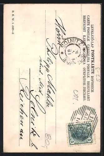 AK Osterei-Paar bei einem Spaziergang, Ostergruss