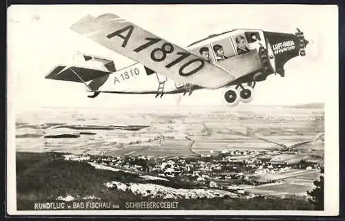 Foto-AK Bad Fischau, Rundflug ins Schneeberggebiet, Studiokulisse