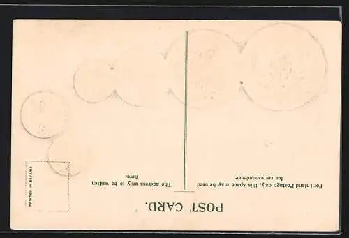 Präge-AK Uruguay, Münz-Geld, Währungsumrechnungstabelle und Nationalflagge