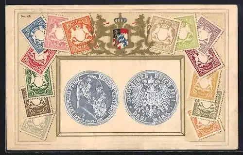 AK Geldmünzen, Wappen und Briefmarken von Bayern