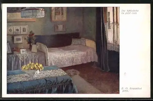 Künstler-AK Brüder Kohn (B.K.W.I) Nr.1710: Die Schlafecke, Blick in ein Schlafzimmer