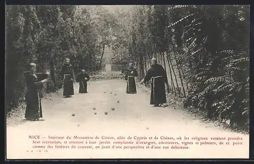 AK Nice, Monastère de Cimiez, allée de Cyprès et de Chènes, Jeu de boules