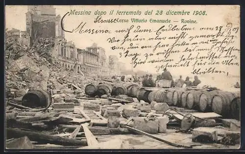 AK Messina, Messina dopo il terremoto del 1908, Corso V. Emanuele, Rovine