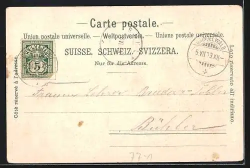 Lithographie Eleganter Herr mit Spazierstock im Regen