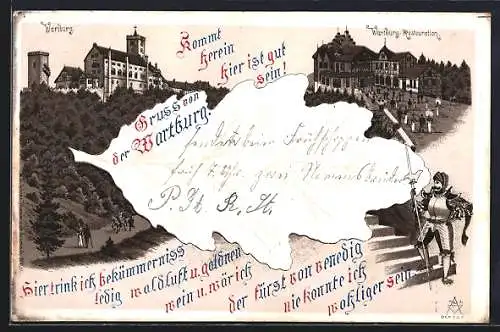 Lithographie Eisenach, Wartburg-Restaurant und Wartburg