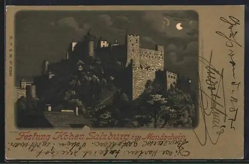 Mondschein-Lithographie Salzburg, Festung Hohen-Salzburg