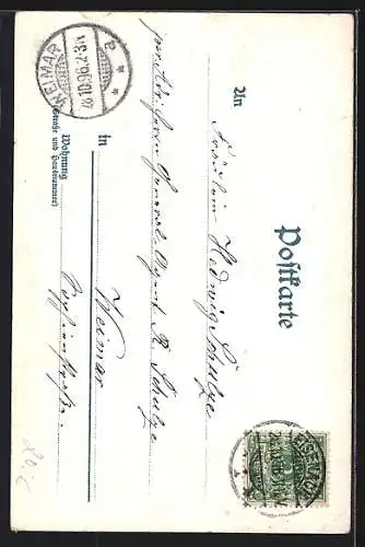 Lithographie Eisenach, Wartburg, Vergissmeinnicht