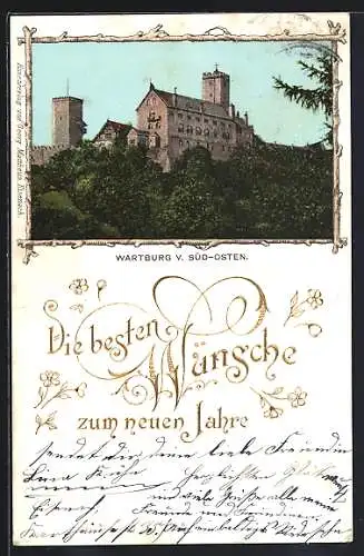 AK Eisenach, Wartburg von Süd-Osten, Neujahrsgruss