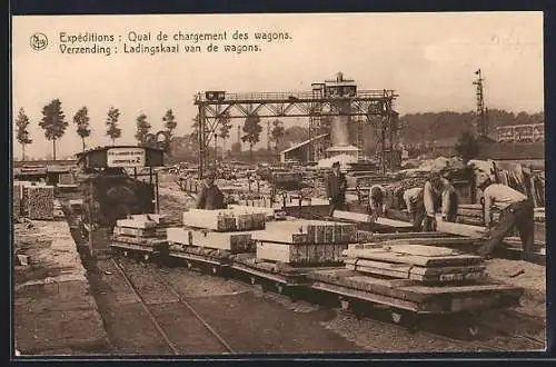 AK Soignies, Carrières du Hainaut, Expéditions, Quai de chargement des wagons