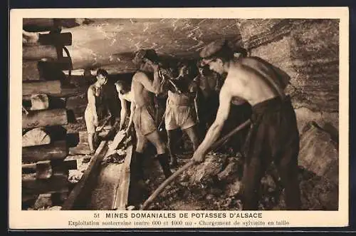 AK Mines Domaniales de Potasses d`Alsace, Exploitation souterraine, Chargement de sylvinite en taille, Salzbergwerk