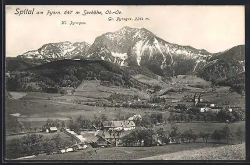 AK Spital am Pyhrn, Ortsansicht aus der Vogelschau mit Kl. und Gr. Pyhrgas