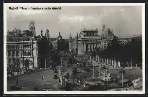 AK Madrid, Plaza de Castelar y calle Alcala, Strassenbahnen