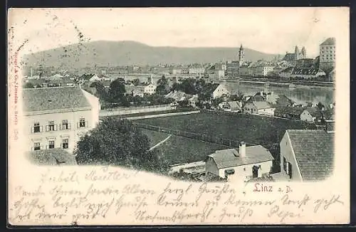 AK Linz, Blick über die Stadt und die Donau