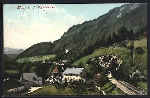 AK Klaus an der Pyhrnbahn, Teilansicht mit Eisenbahn