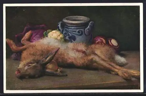 AK Stillleben mit erlegtem Hasen