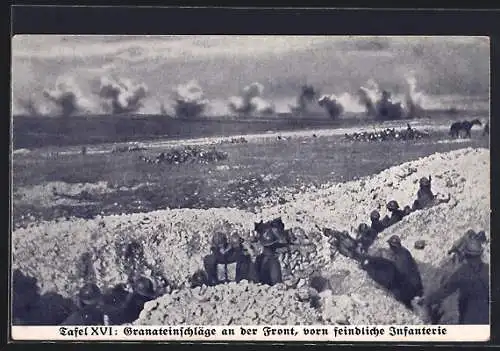 AK Granateinschläge an der Front, französische Infanterie im Schützengraben