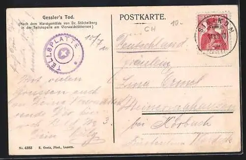 Künstler-AK Dr. Stückelberg: Gessler`s Tod, Tellskapelle am Vierwaldstätter See