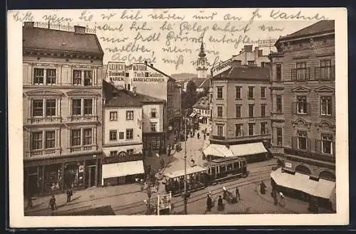 AK Linz a. d. Donau, Strassenbahn am Taubenmarkt