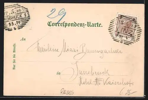 Lithographie Linz-Pöstlingberg, Bergbahn, Blick zur Kirche