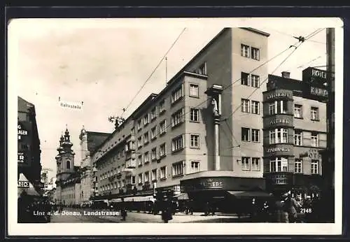 AK Linz a. D., Landstrasse mit Geschäften