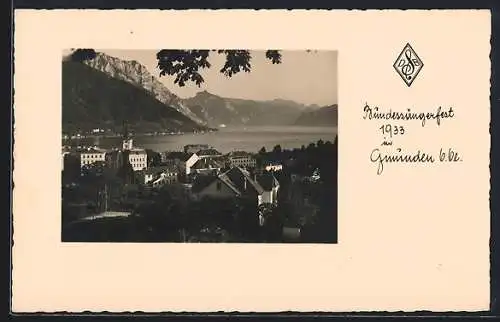 AK Gmunden, Bundessängerfest 1933, Totalansicht mit See