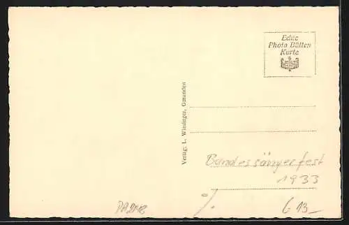 AK Gmunden, Bundessängerfest 1933, Totalansicht mit See