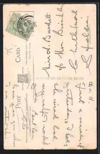 Künstler-AK sign. F. Macleod: Eine Frau verliert bei einem Sturm die Eier in ihrem Korb