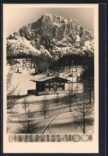 AK Linzerhaus, Blick auf das Haus im Schnee