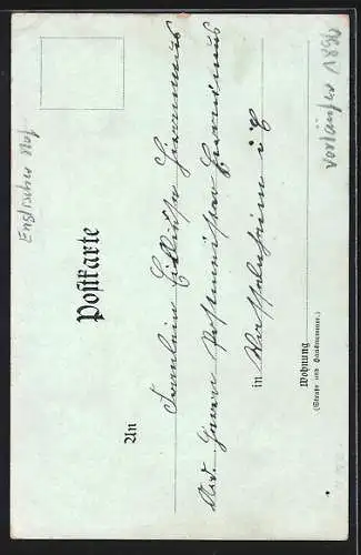 Lithographie Karlsruhe, Kaiserstrasse mit Restaurant Englischer Hof, Lautsberg u. Schwarzwaldhaus