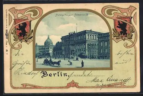 Passepartout-Lithographie Berlin, Palais Kaiser Friedrich III., Wappen