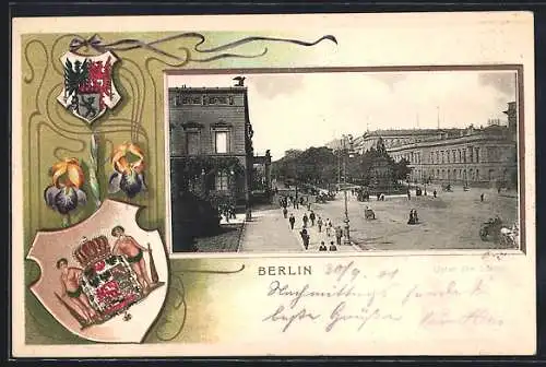 Passepartout-Lithographie Berlin, Unter den Linden, Wappen