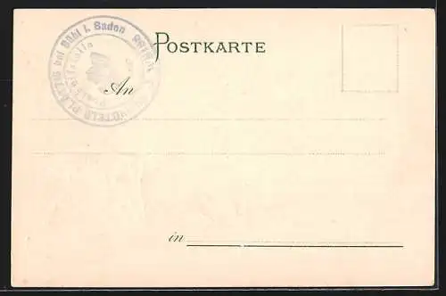 Passepartout-Lithographie Oberplättig, Kurhaus, Wappen