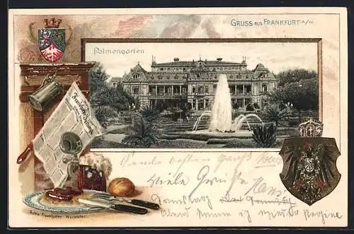 Passepartout-Lithographie Frankfurt-Westend, Blick in den Palmengarten