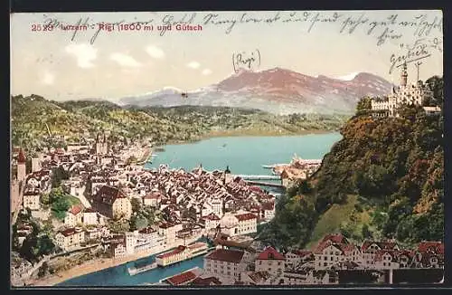 AK Luzern, Ortsansicht mit Rigi und Gütsch