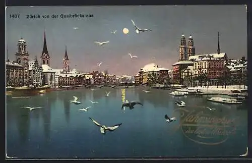 AK Zürich, Ortsansicht von der Quaibrücke aus