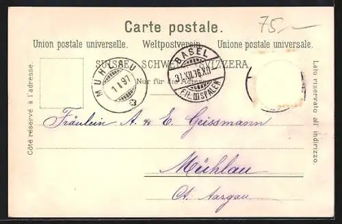 Lithographie Basel, Münster, St. Albanthor, Rheinpartie