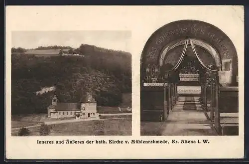 AK Mühlenrahmede /Altena, Kath. Kirche, Aussen- u. Innenansicht