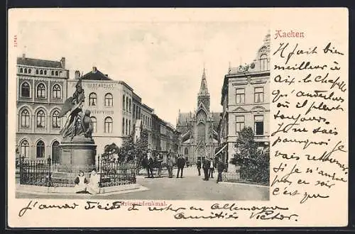 AK Aachen, Kriegerdenkmal mit Hotel Verviers und Kirche